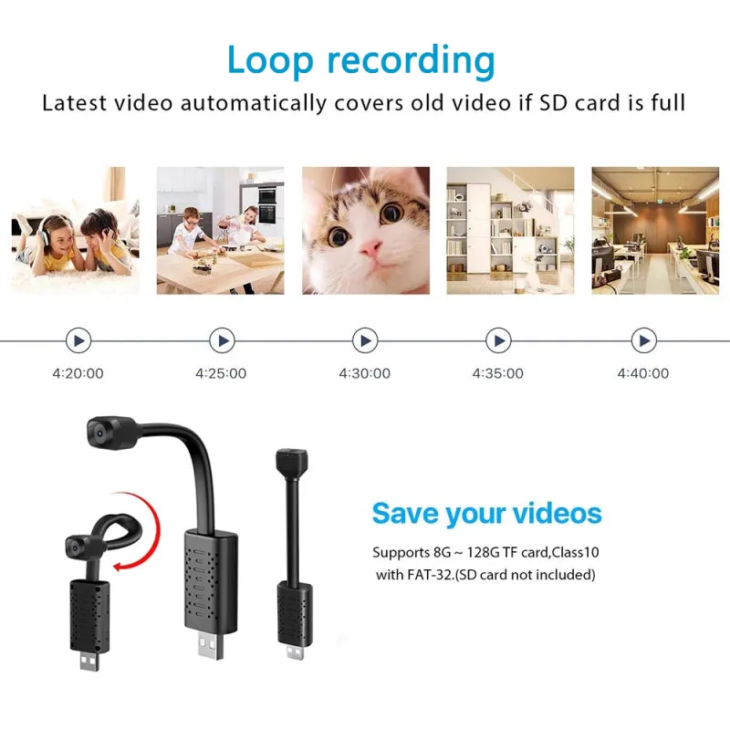 1080P HD Wifi USB Camera with Night Vision Motion Detection Hidden Home Camera Compacts Small