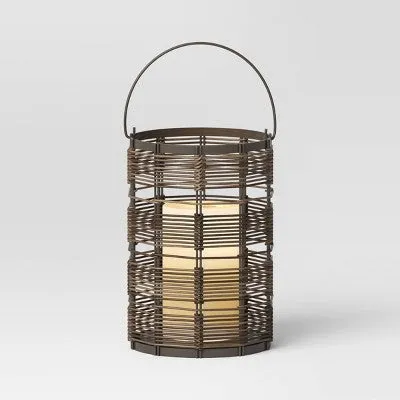 11" Metal and Wicker Woven Small Round Battery LED Outdoor Lantern Assorted Grays - Threshold