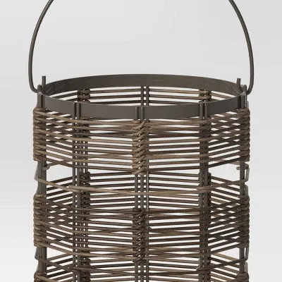 11" Metal and Wicker Woven Small Round Battery LED Outdoor Lantern Assorted Grays - Threshold