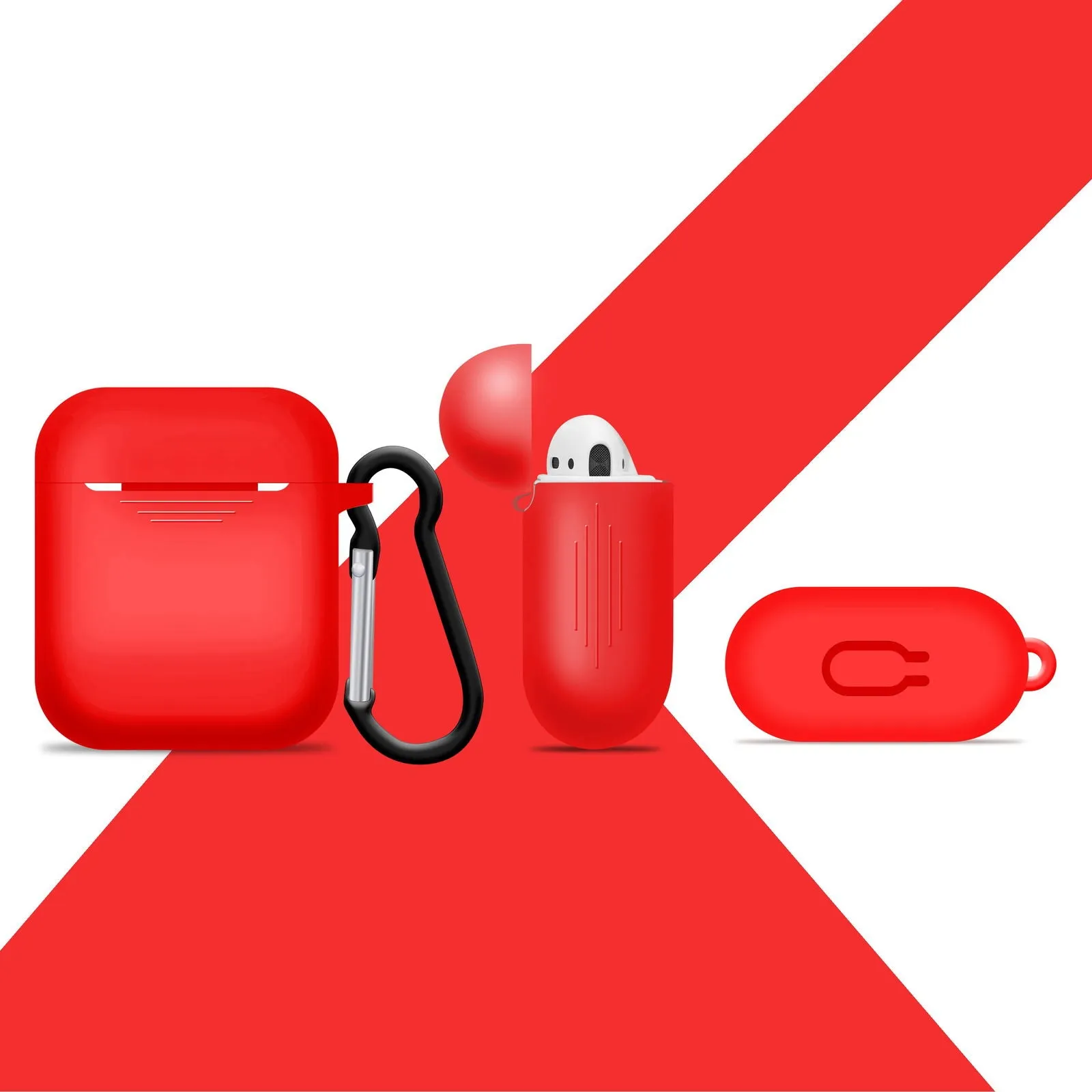 2 in 1 Apple Airpods Silicone Case Earphones Charging Skin Cover - Red