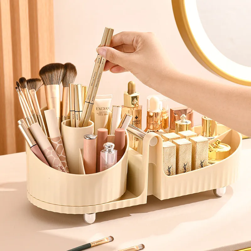 360° Rotating Cosmetics storage box Desktop large capacity makeup brush Lipstick eye shadow Powder puff storage rack