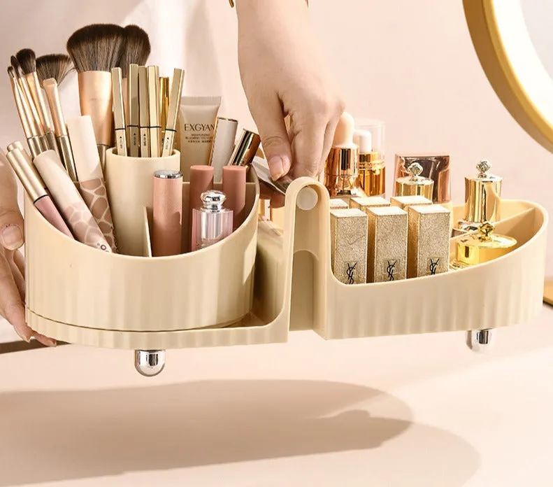 360° Rotating Cosmetics storage box Desktop large capacity makeup brush Lipstick eye shadow Powder puff storage rack