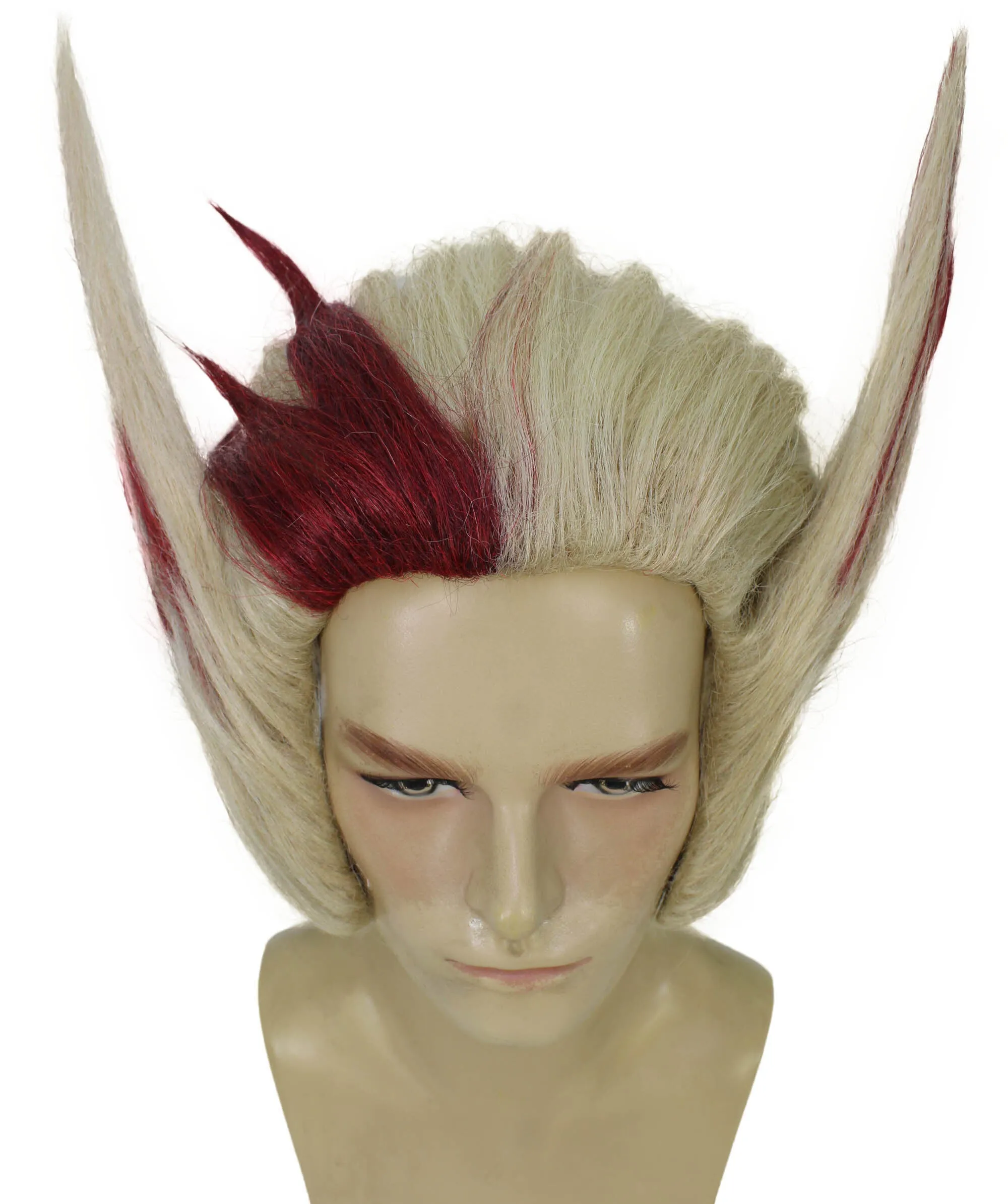 Adult Men's Gaming Character Silver Mix Red Spiky Wig with Two Ears | Perfect for Halloween | Flame-retardant Synthetic Fiber