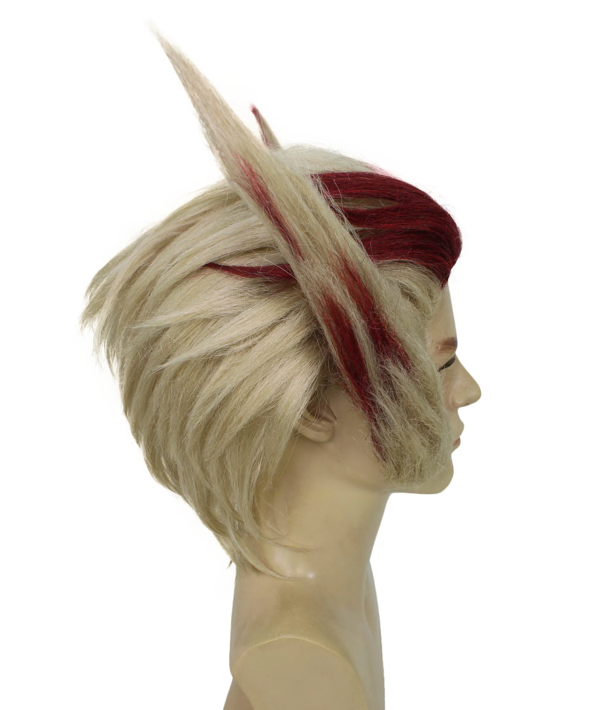 Adult Men's Gaming Character Silver Mix Red Spiky Wig with Two Ears | Perfect for Halloween | Flame-retardant Synthetic Fiber