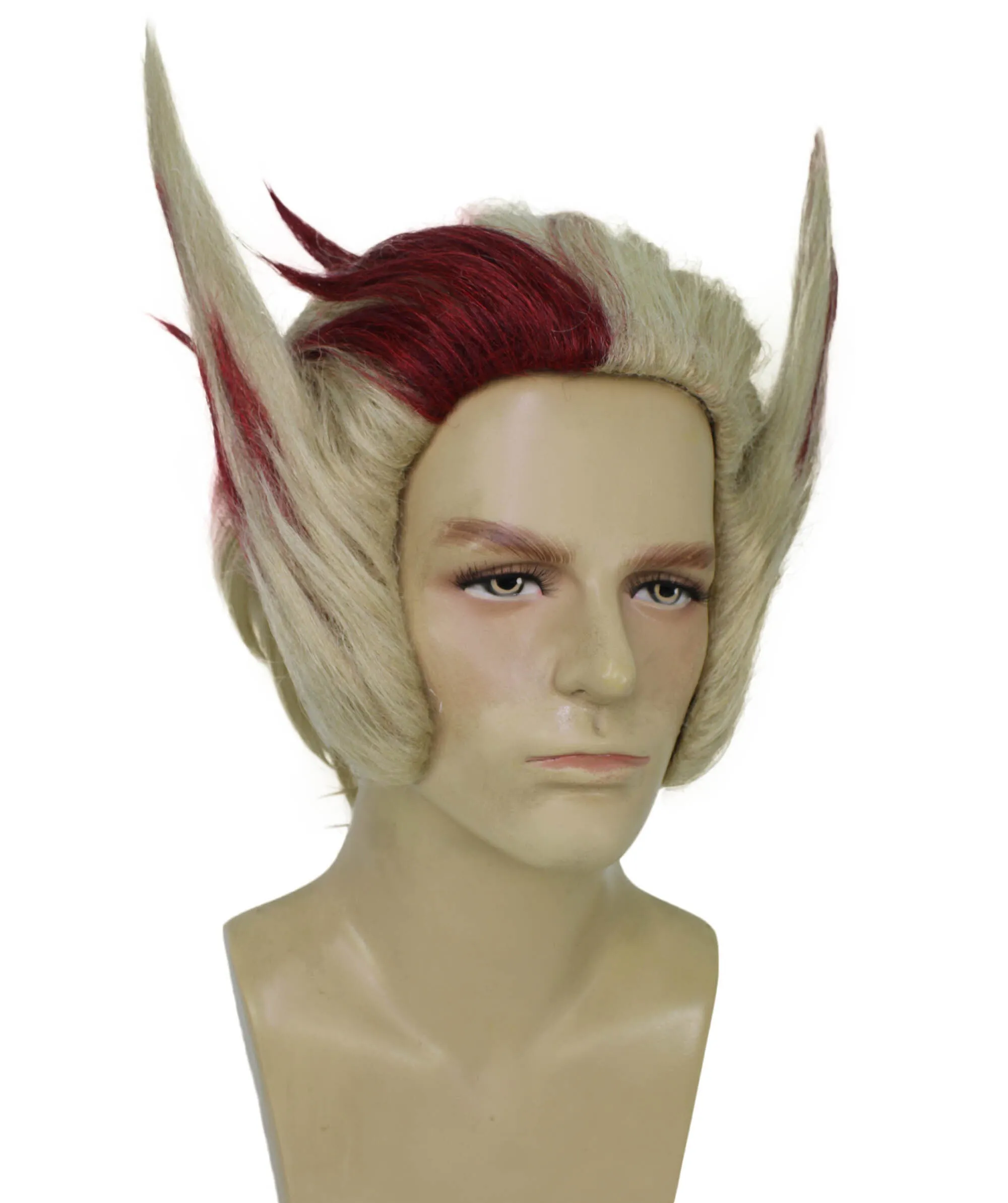 Adult Men's Gaming Character Silver Mix Red Spiky Wig with Two Ears | Perfect for Halloween | Flame-retardant Synthetic Fiber