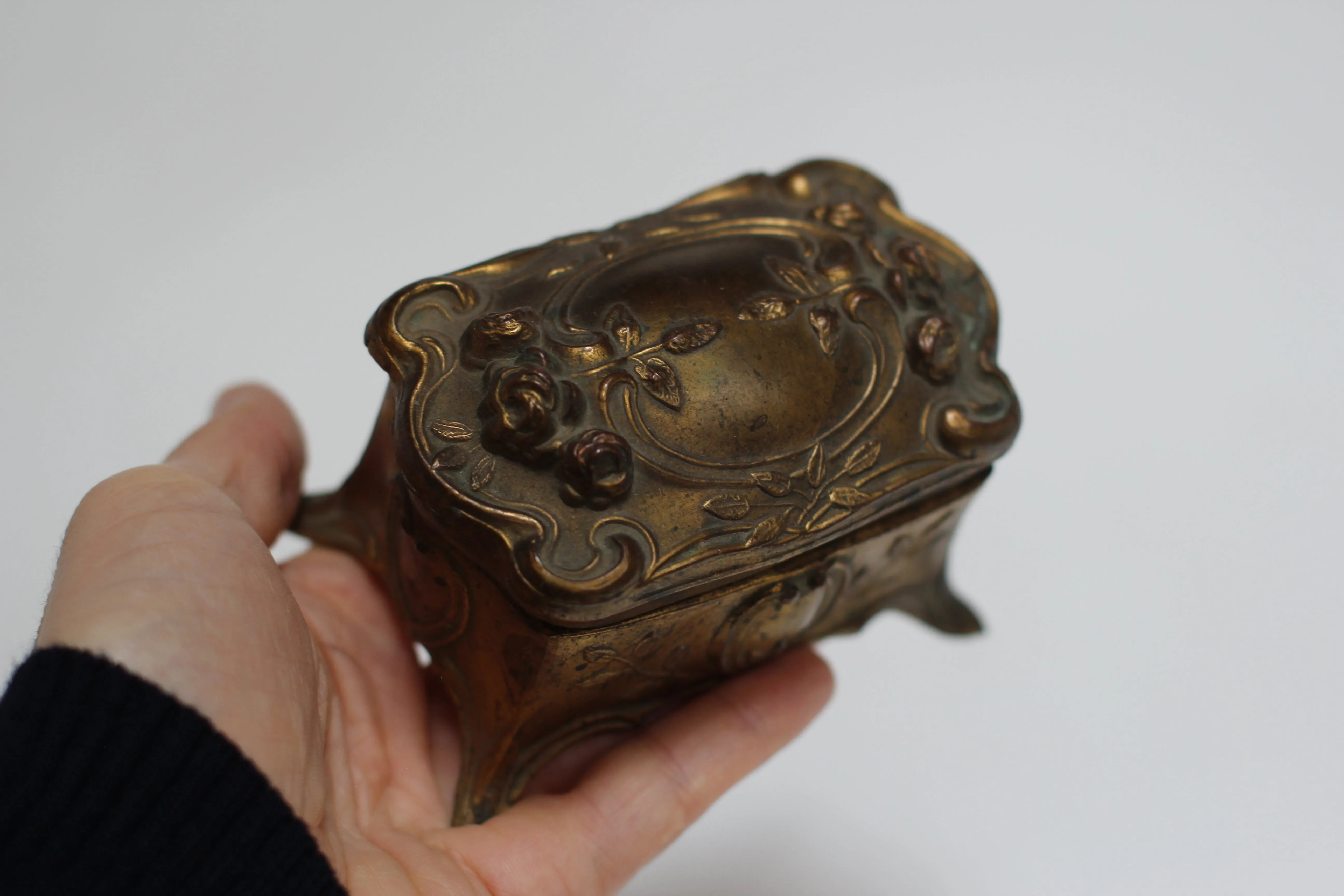 Antique Bronze Roses Art Nouveau Jewelry Box