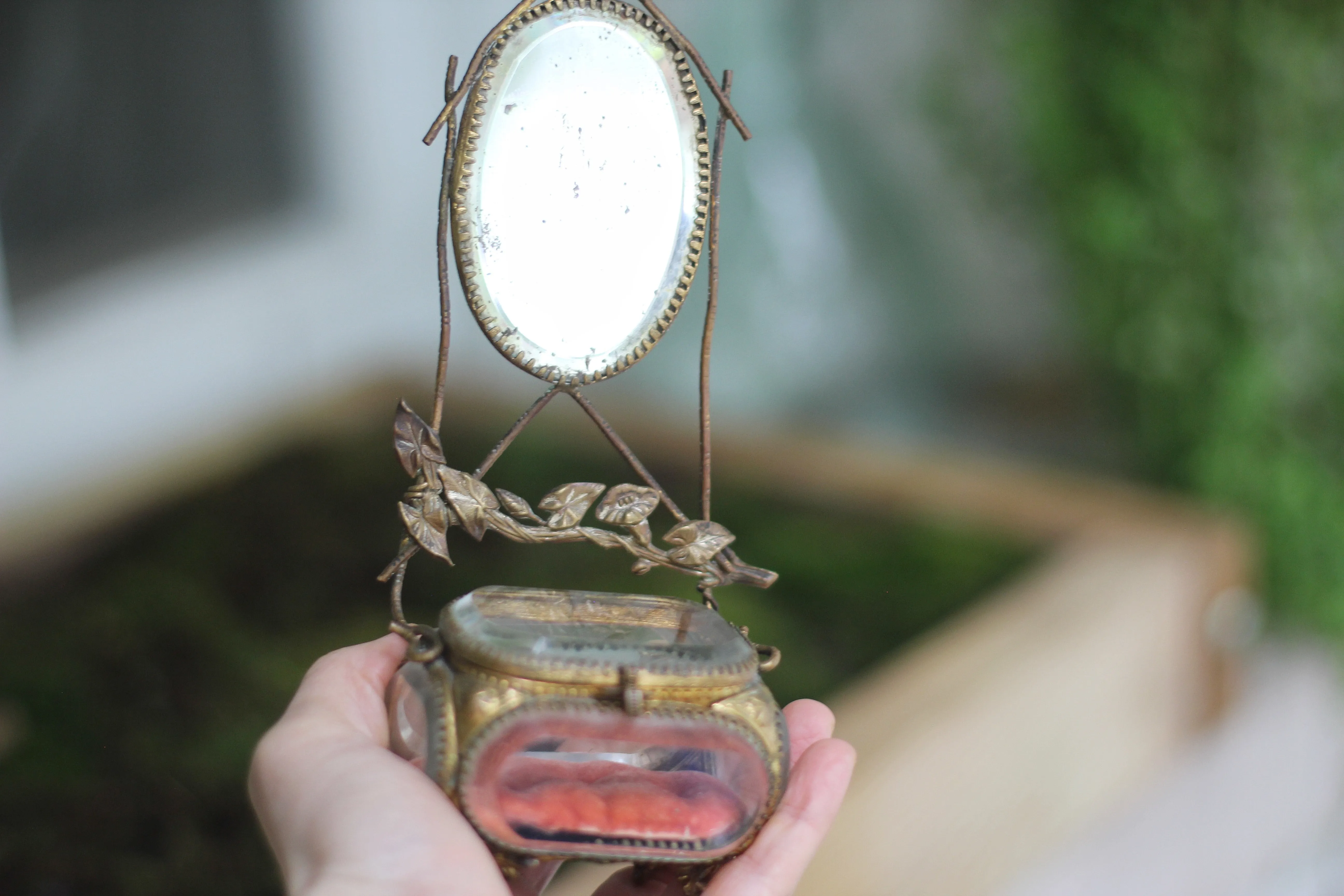 Antique Rare French Morning glory Jewelry Box