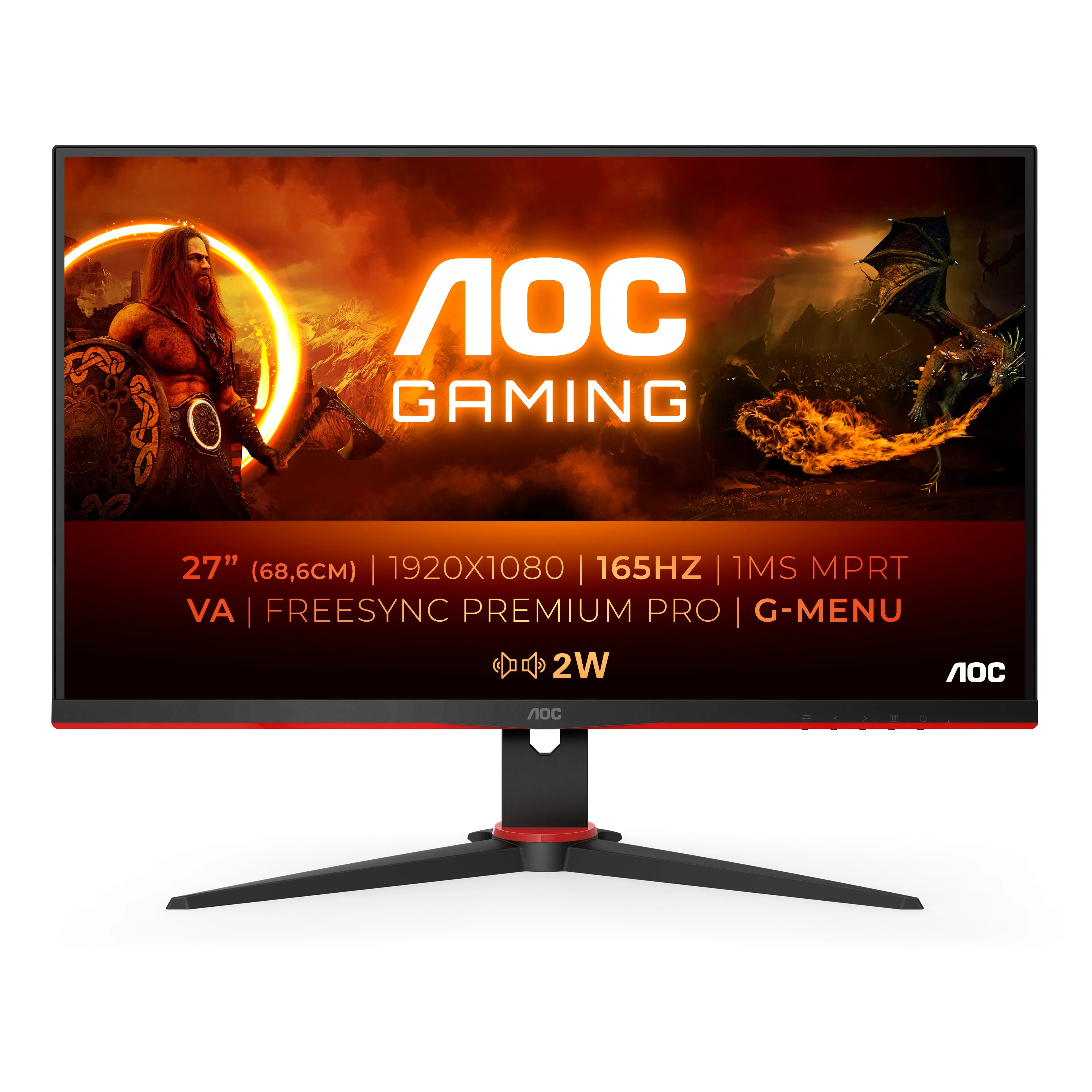 Aoc Gaming 27G2sae/Bk - Led Monitor - Gaming - 27" - 1920 X 1080 Full Hd (1080P) @ 165 Hz - Va - 350 Cd/M� - 1 Ms - 2Xhd