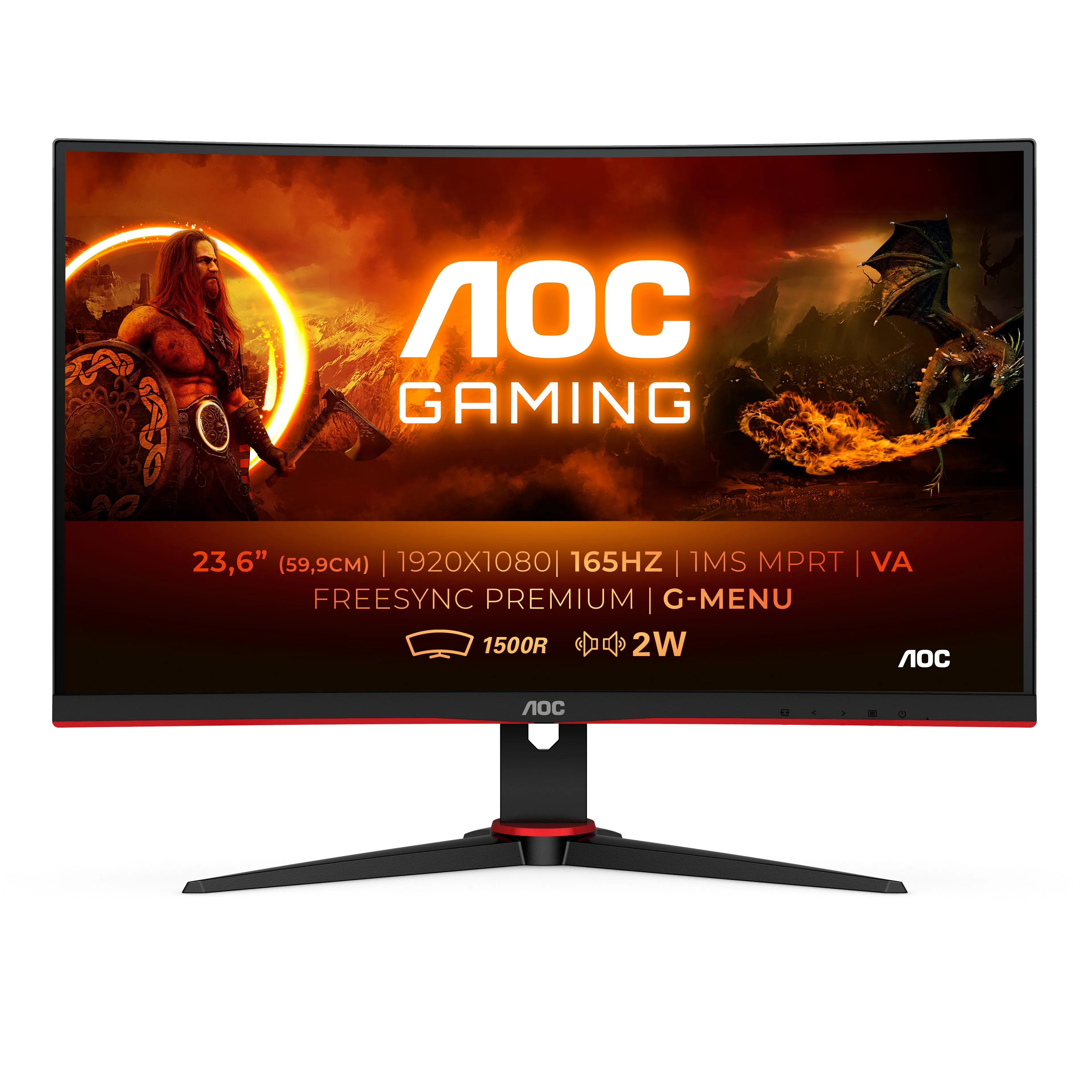 Aoc Gaming C24g2ae/Bk - Led Monitor - Gaming - Curved - 24" (23.6" Viewable) - 1920 X 1080 Full Hd (1080P) @ 165 Hz - Va