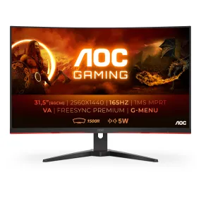 Aoc Gaming Cq32g2se/Bk - Led Monitor - Gaming - Curved - 32" (31.5" Viewable) - 2560 X 1440 Qhd @ 165 Hz - Va - 300 Cd/M