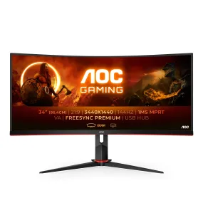 Aoc Gaming Cu34g2x/Bk - Led Monitor - Gaming - Curved - 34" - 3440 X 1440 Wqhd @ 144 Hz - Va - 300 Cd/M� - 3000:1 - 1 Ms