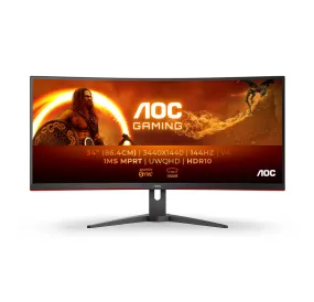 Aoc Gaming Cu34g2xe/Bk - Led Monitor - Gaming - Curved - 34" - 3440 X 1440 Wqhd @ 144 Hz - Va - 4000:1 - Hdr10 - 1 Ms -