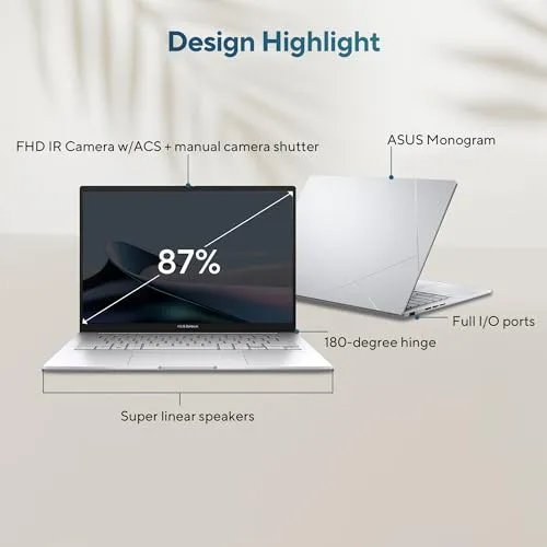 ASUS Zenbook 14, Intel Core Ultra 7, 14" 3K OLED 16:10 120 Hz, Thin & Light Laptop, Built-in AI (16GB RAM/1 TB//Win 11/Office 2021/Backlit/Touchscreen/75WHr /Foggy Silver/1.28 Kg), UX3405MA-PZ751WS