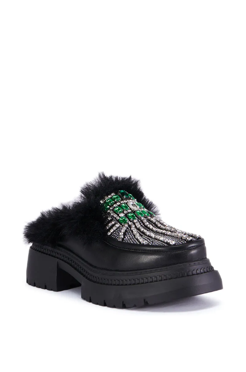 AZALEA WANG AGATA EMBELLISHED OPEN BACK LOAFER IN BLACK