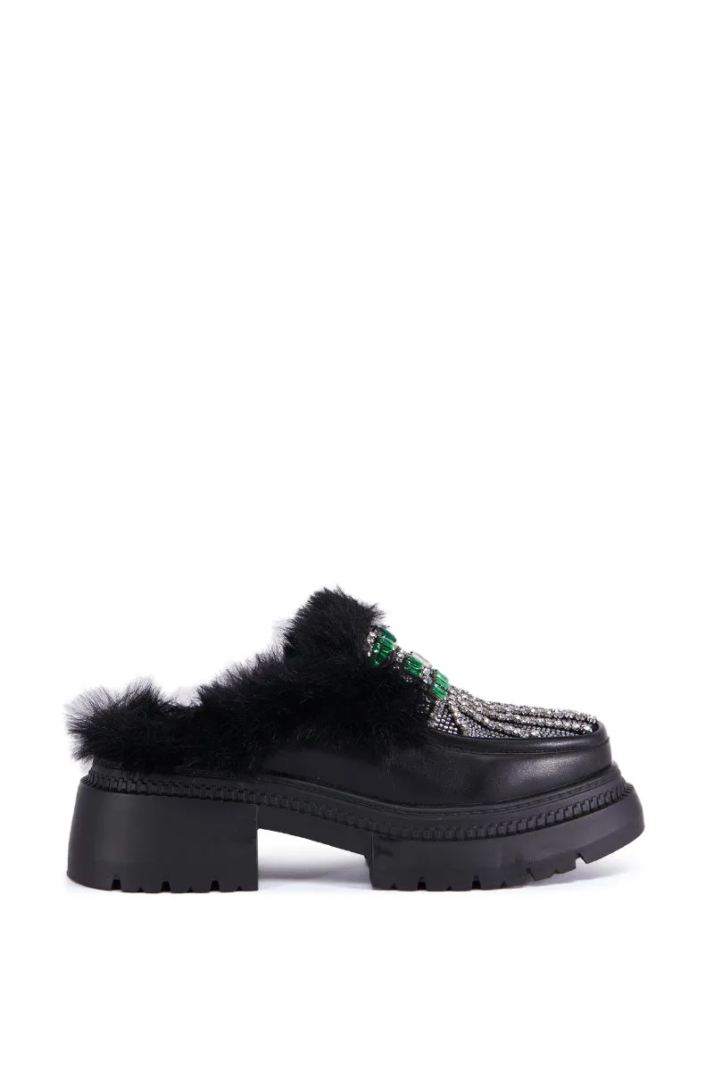 AZALEA WANG AGATA EMBELLISHED OPEN BACK LOAFER IN BLACK