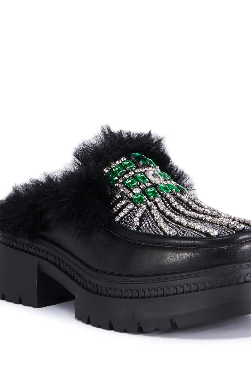 AZALEA WANG AGATA EMBELLISHED OPEN BACK LOAFER IN BLACK