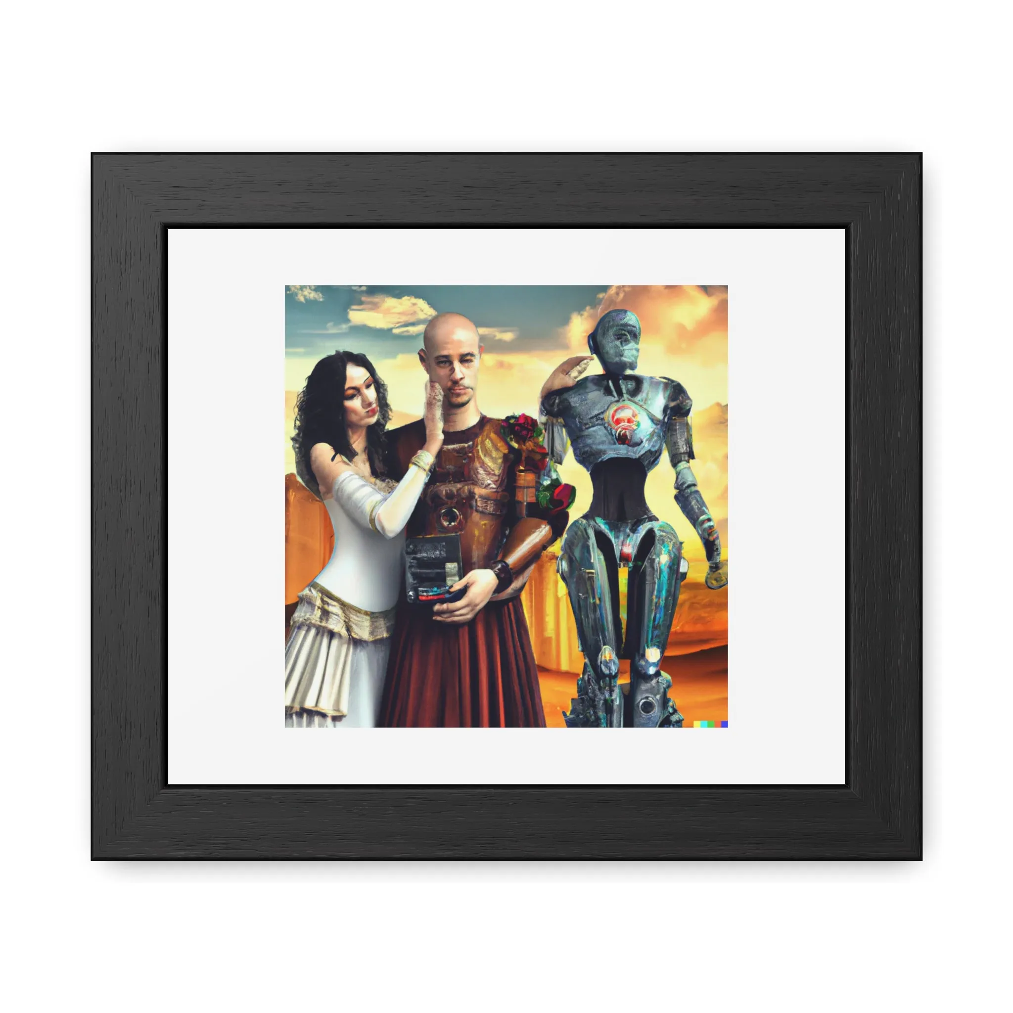 Bacchus and Ariadne with a Humanoid Robot 'Designed by AI' Wooden Framed Print