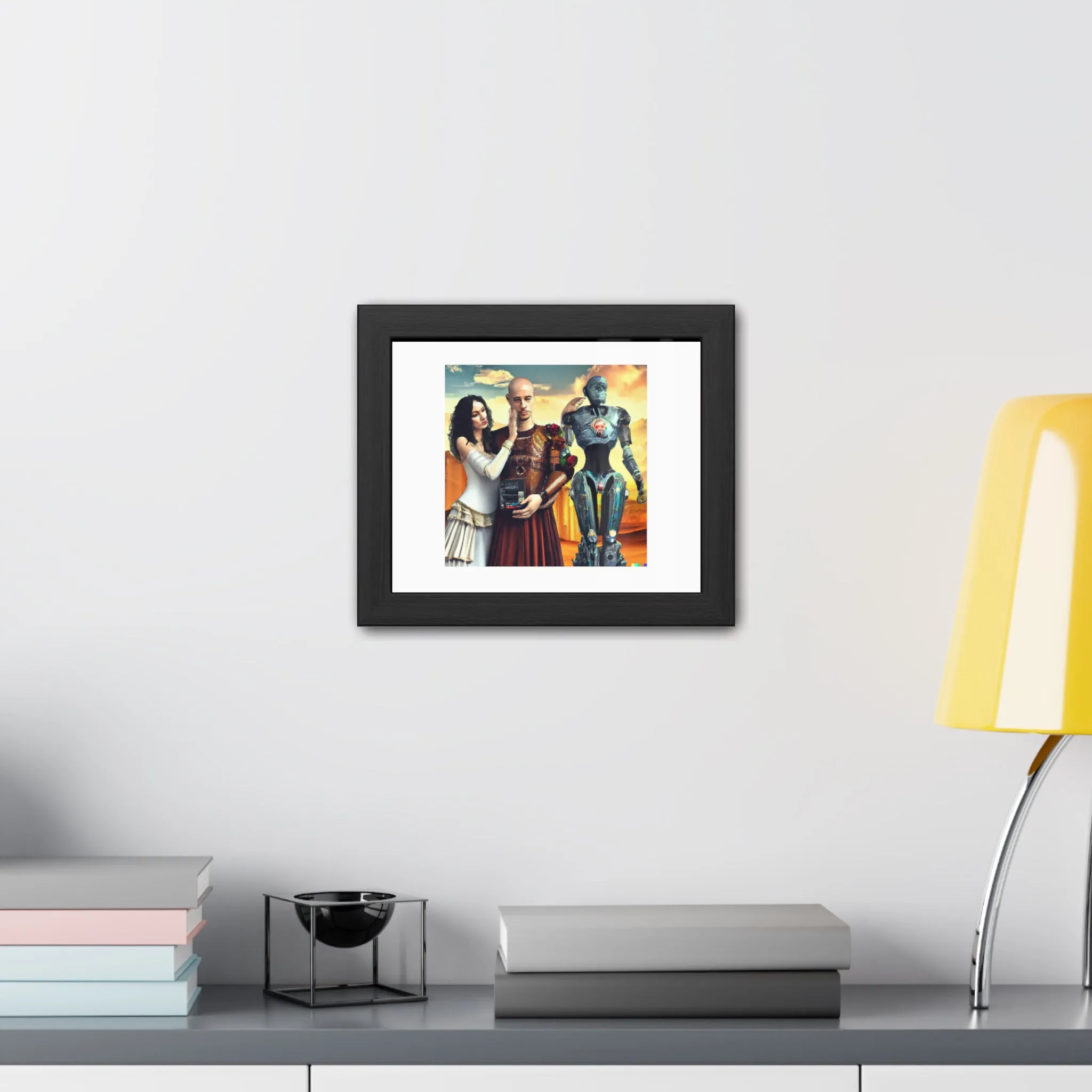 Bacchus and Ariadne with a Humanoid Robot 'Designed by AI' Wooden Framed Print