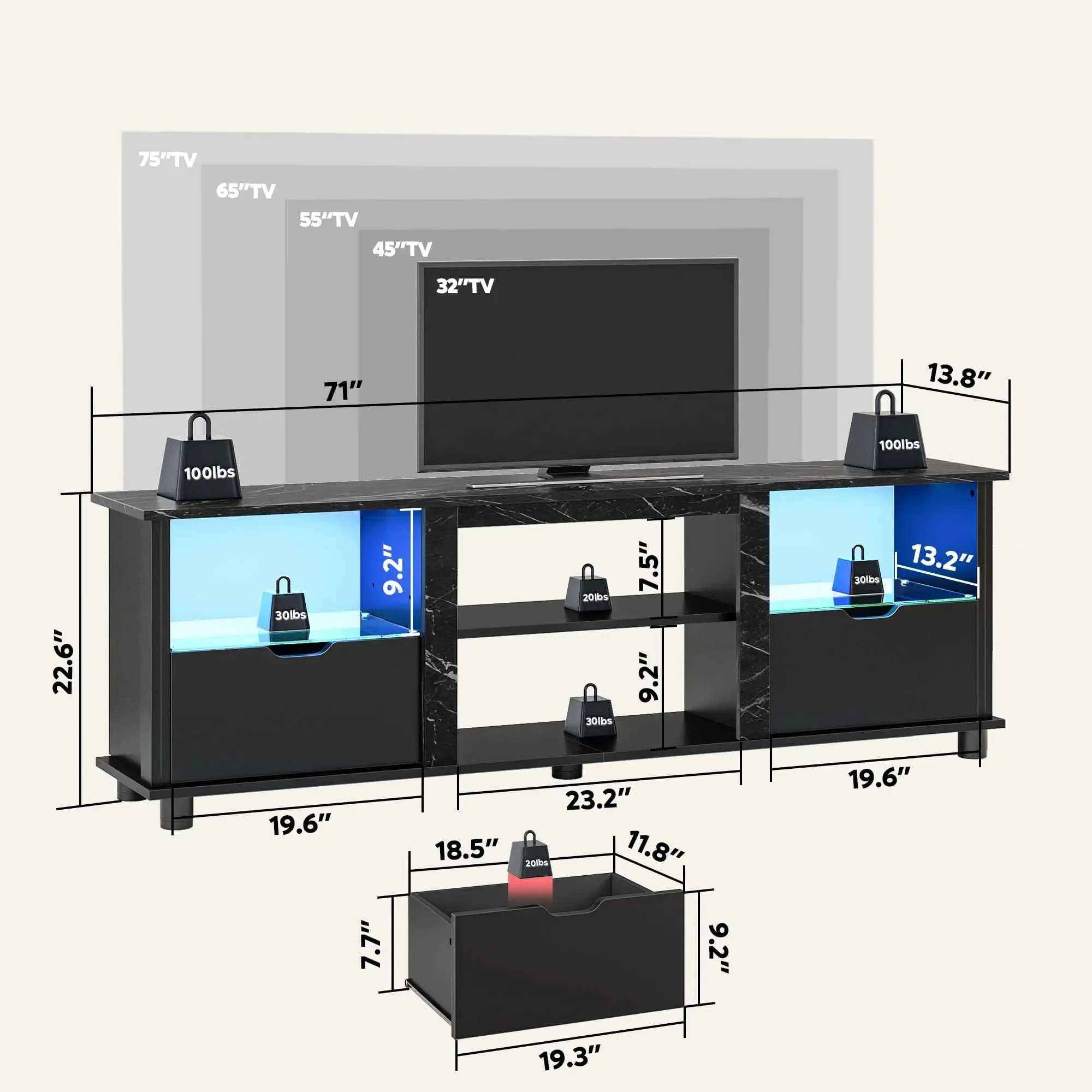 Bestier 70 Inch Gaming Entertainment Center with Drawers