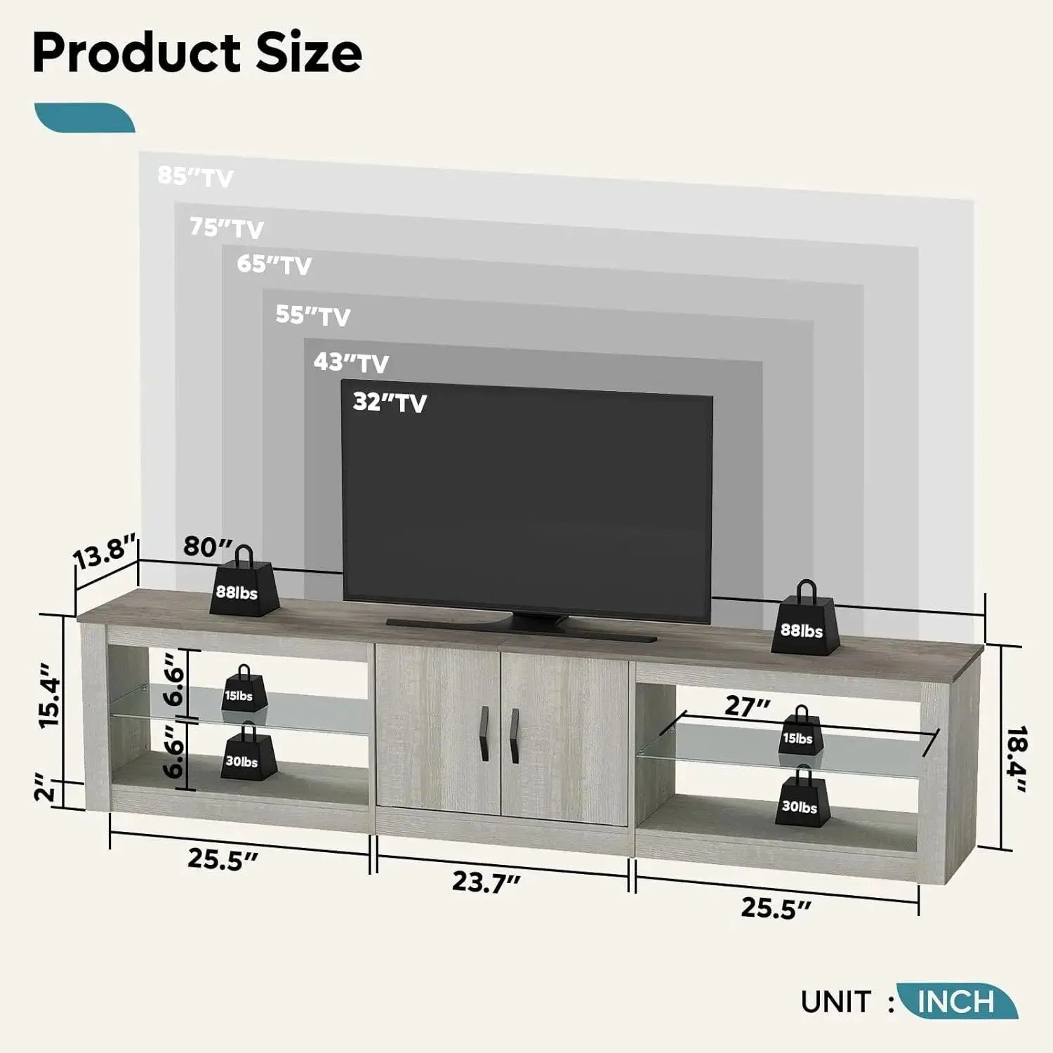 Bestier 70/80 Inch TV Stand with LED Lights for 75/80/85 Inch TV