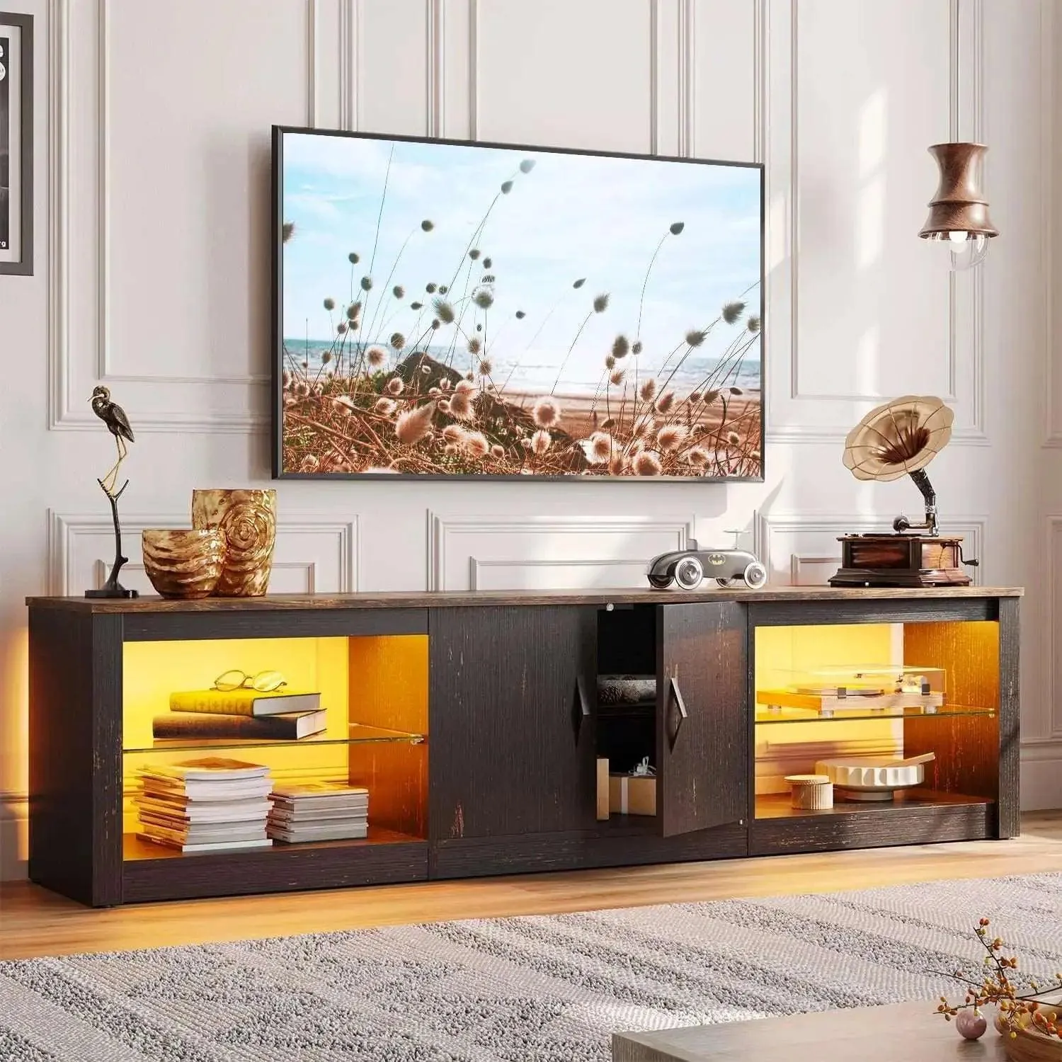 Bestier 70/80 Inch TV Stand with LED Lights for 75/80/85 Inch TV