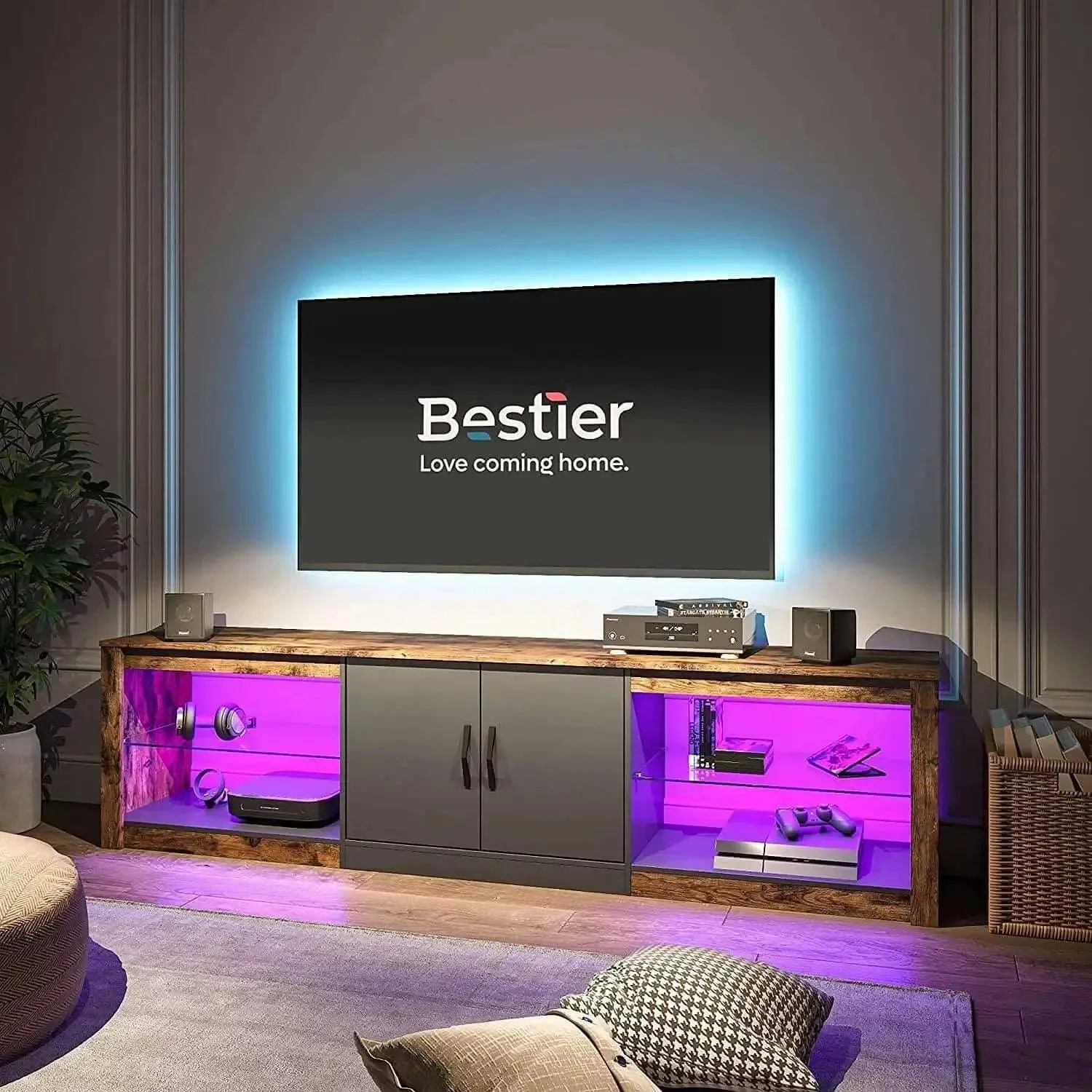 Bestier 70/80 Inch TV Stand with LED Lights for 75/80/85 Inch TV