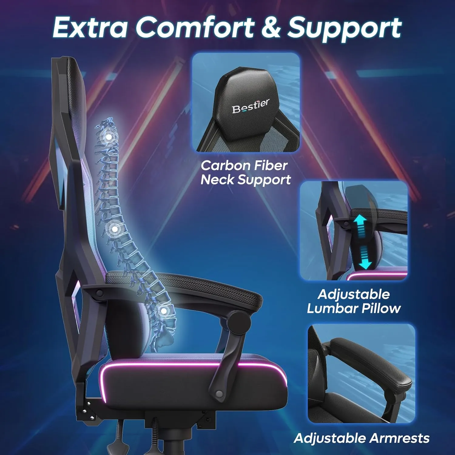 Bestier Gaming Chair with RGB LED Lights