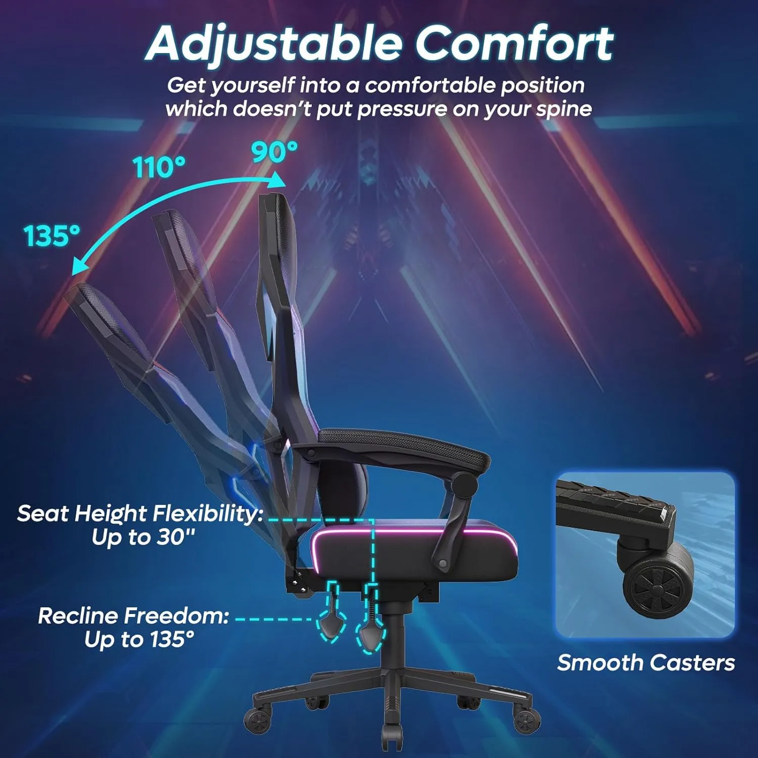 Bestier Gaming Chair with RGB LED Lights