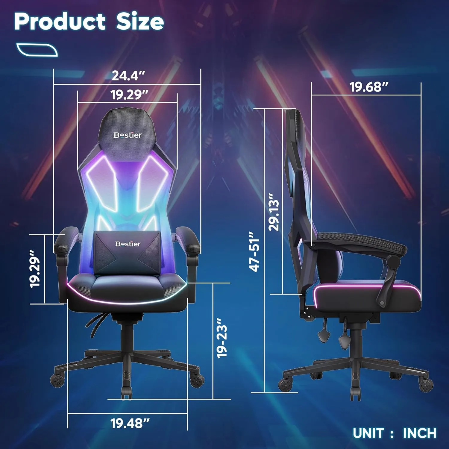 Bestier Gaming Chair with RGB LED Lights