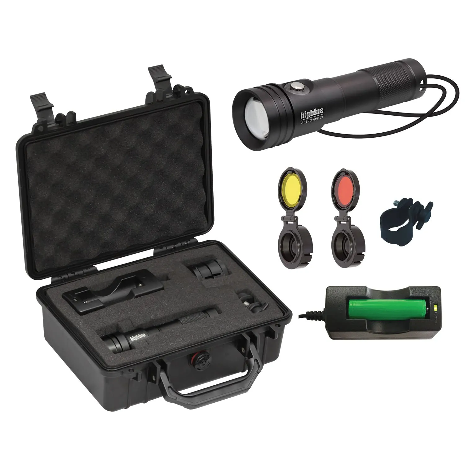 Bigblue AL 1300 Lumen Wide Beam Dive Light with Tail switch (AL1300WPT) with Hard Case