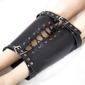 Black Leather Wrist Cuff for Unisex Erotic Leg Binding Bondage