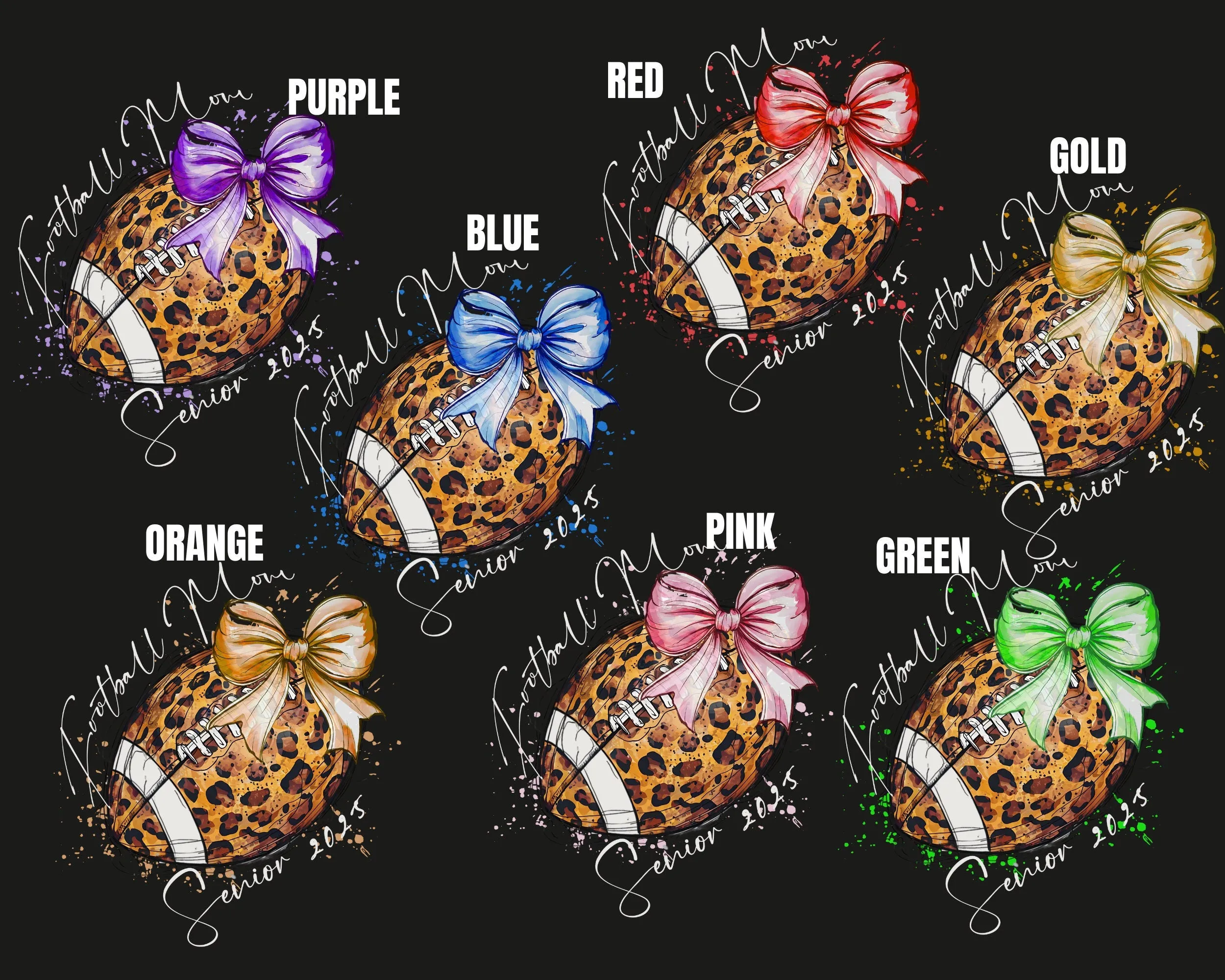 Blue Cute Leopard Print, Football with Color Bow Design, T-Shirt for Senior Mom, Football Season Moms, Game Day Tee, Senior Mama Mother