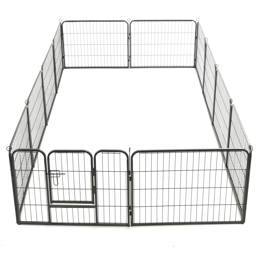 Box per Cani con 12 Pannelli in Acciaio 80x60 cm Nero