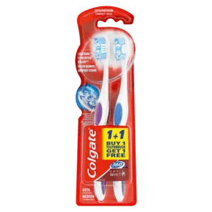 Colgate 360 Optic White Medium Toothbrush 2 Pack