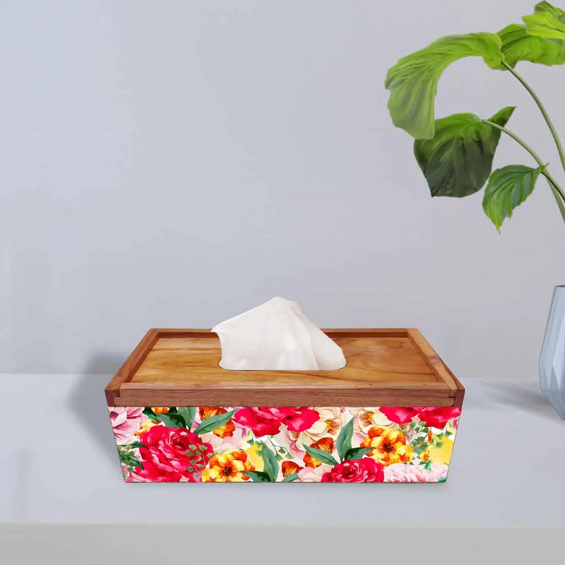 Decorative Wooden Tissue Box Holder for Home Office - Rose