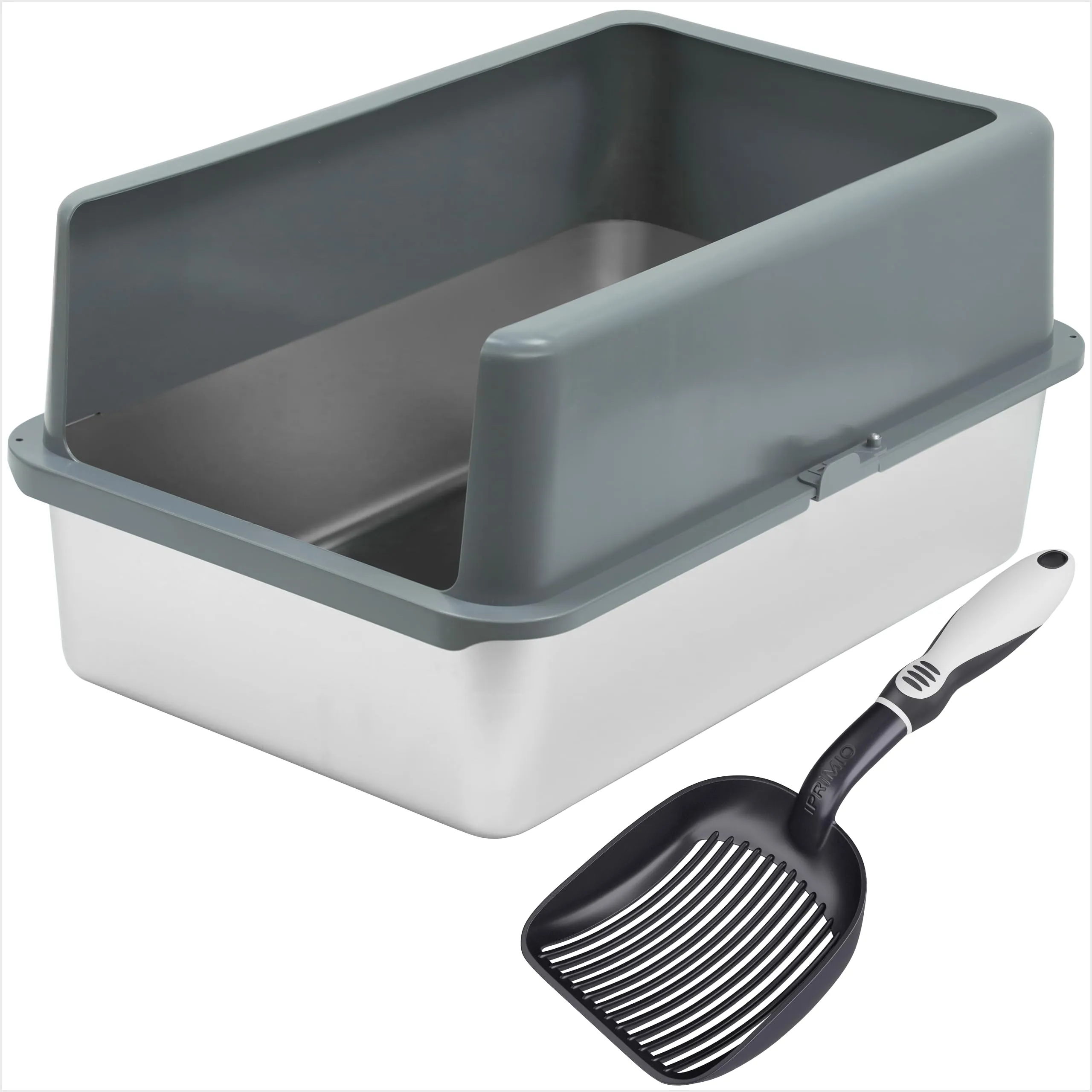 Enclosed Sides Stainless Steel Litter Box With Scooper - Xl For Big Cats