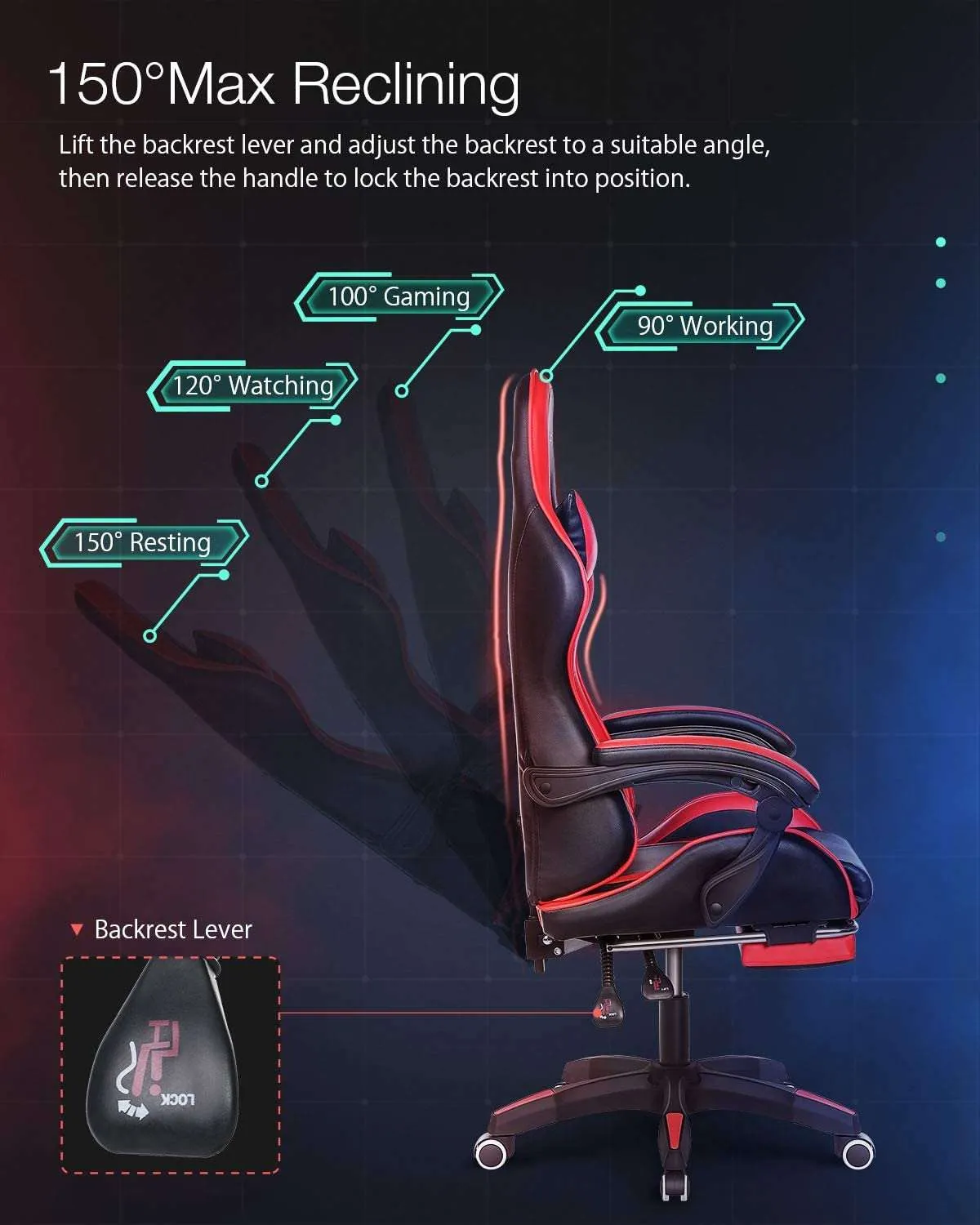 Gaming Chair  Ergonomic Design 150°Reclining