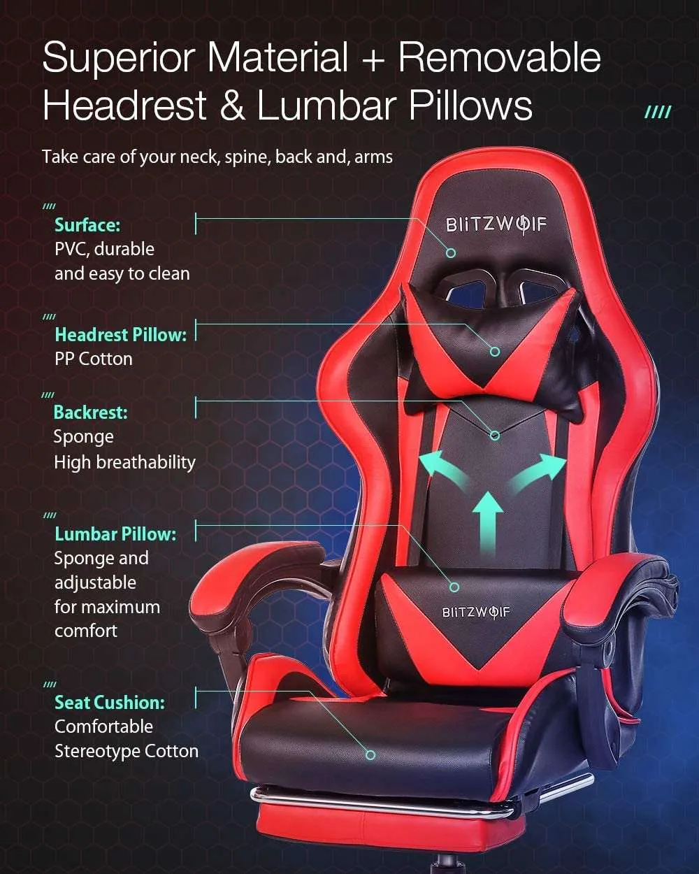 Gaming Chair  Ergonomic Design 150°Reclining