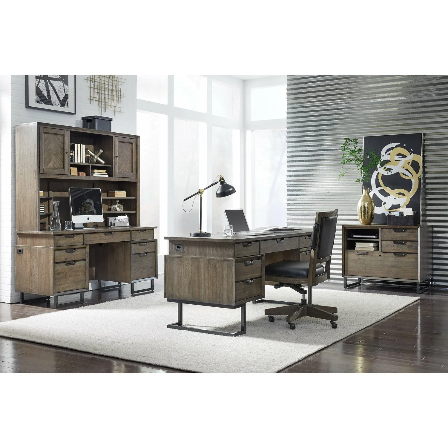 Harper Point Fossil 66" Credenza & Hutch