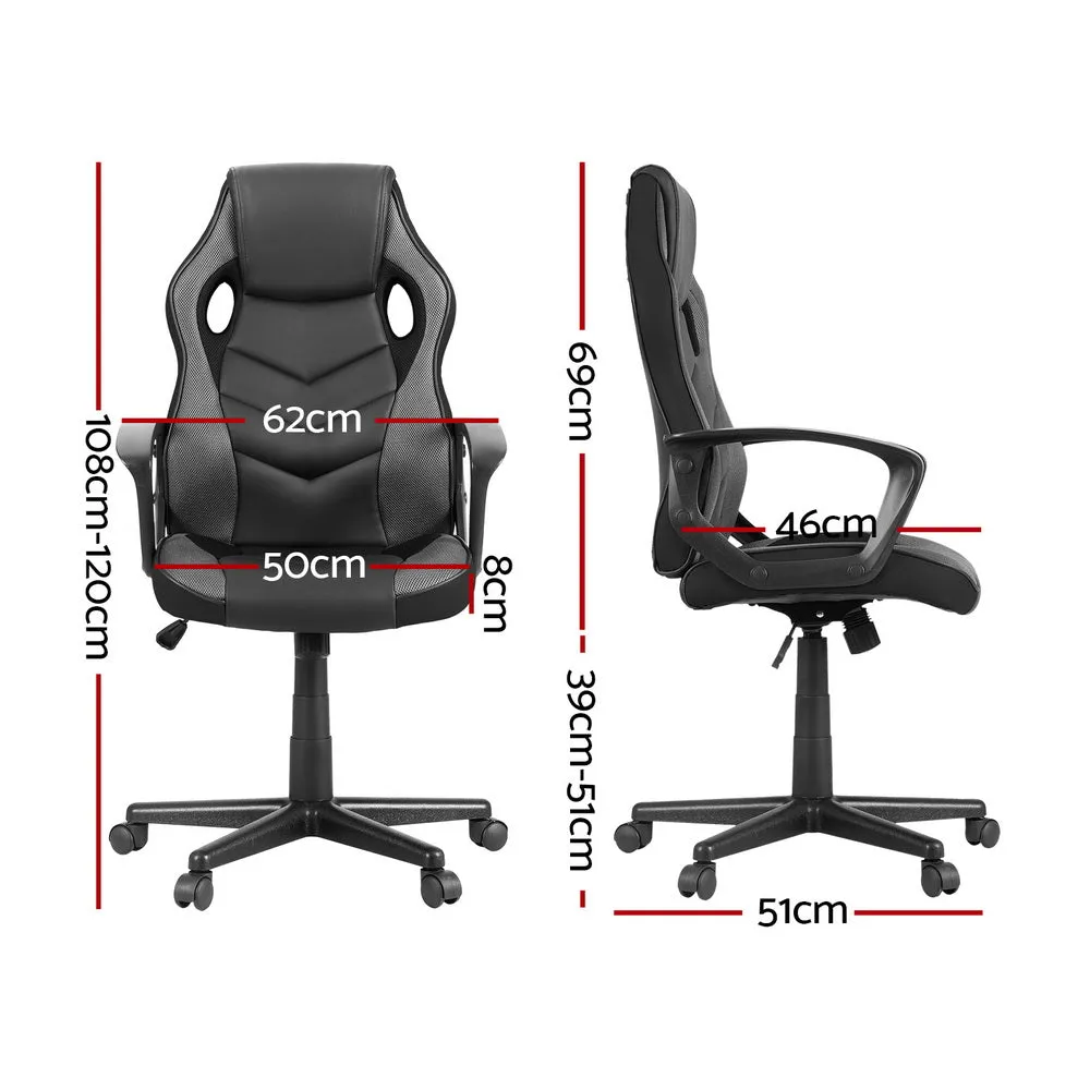 High-Back Grey Gaming Office Chair 360° Rotating - Artiss