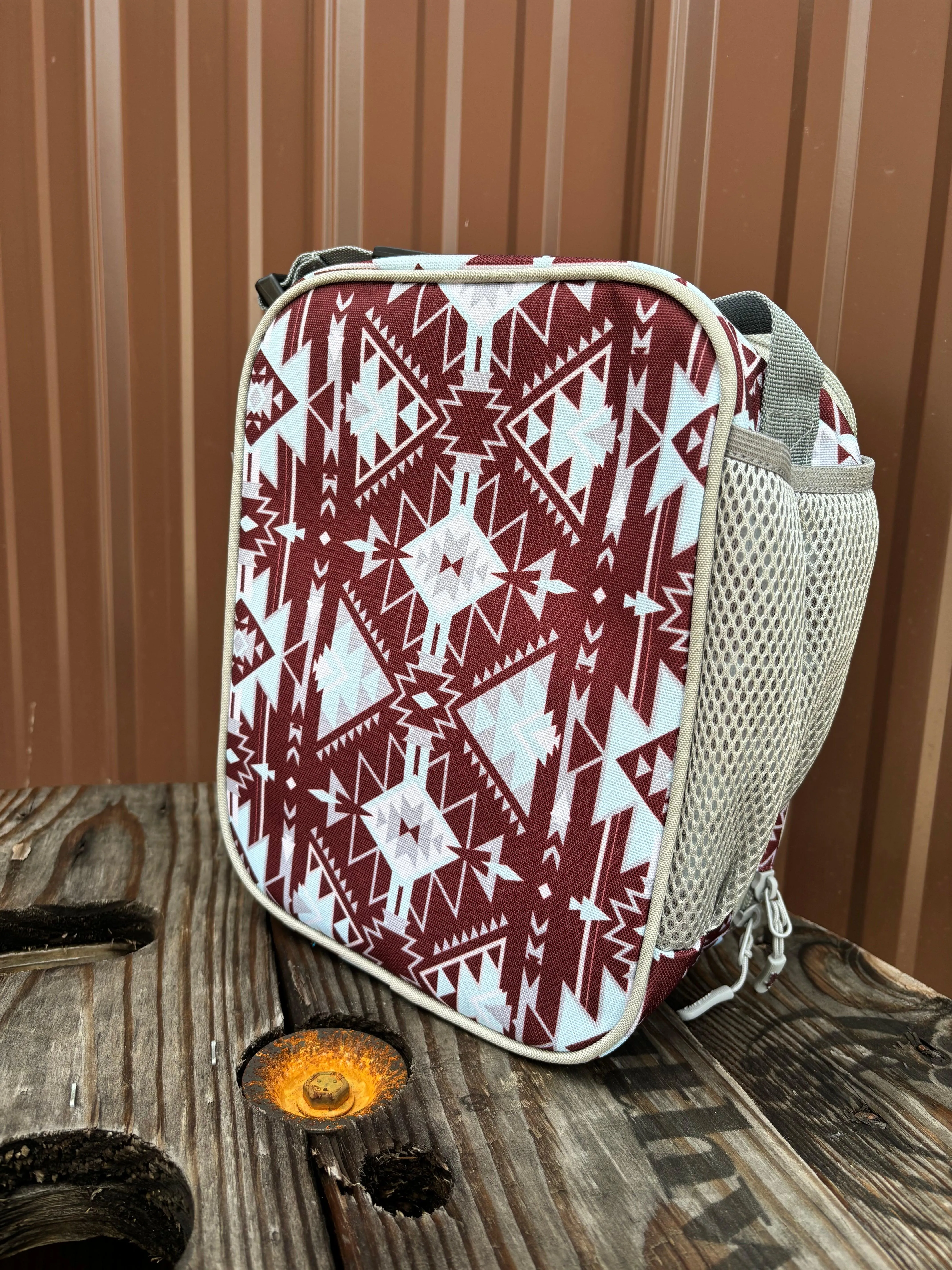 Hooey Burgundy Southwestern Aztec Print  Lunch Box HLB005-BUGY