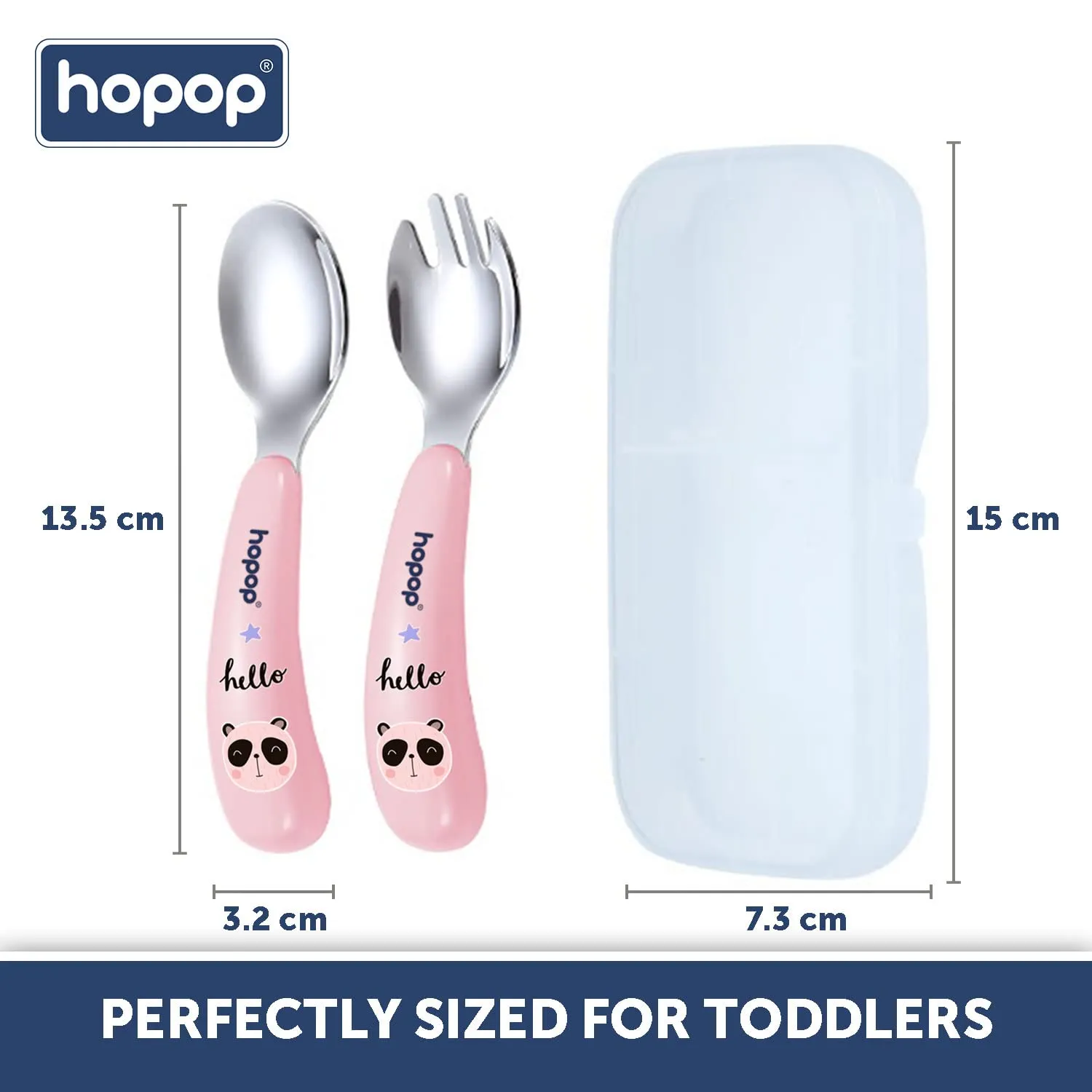 Hopop Spoon & Fork with Travel Case For Babies - Pink 6m 