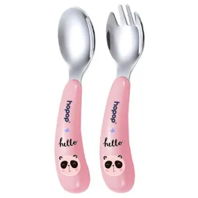 Hopop Spoon & Fork with Travel Case For Babies - Pink 6m 