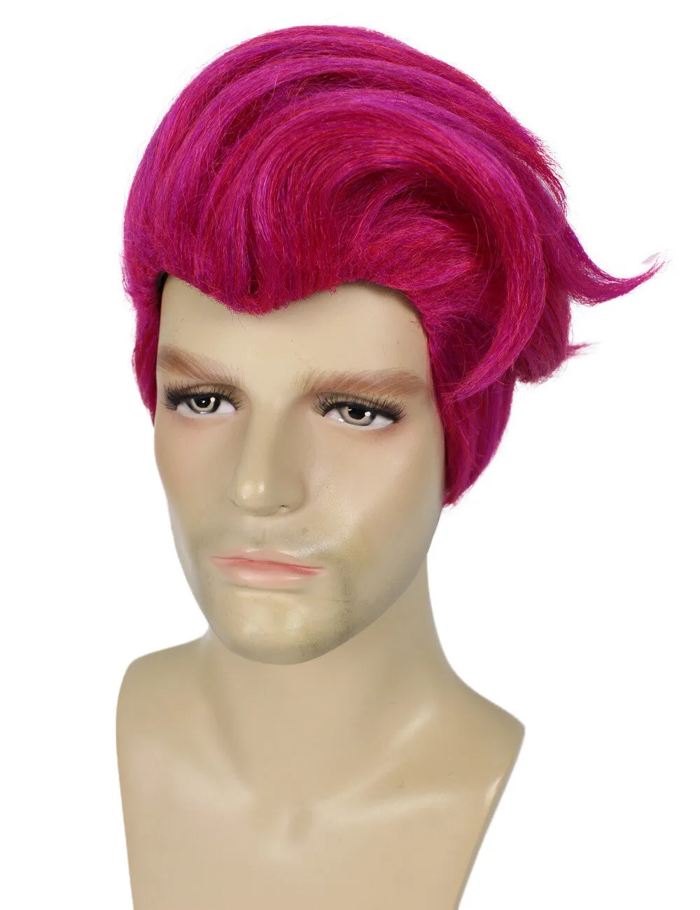 HPO Adult Men's Short Pink Gaming Character Cosplay Wig, Perfect For Halloween, Flame-Retardant Synthetic Fiber