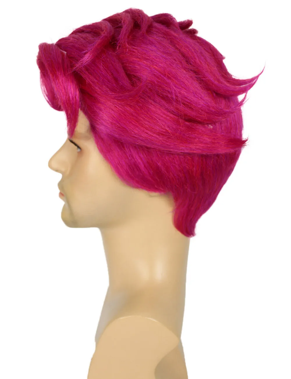 HPO Adult Men's Short Pink Gaming Character Cosplay Wig, Perfect For Halloween, Flame-Retardant Synthetic Fiber