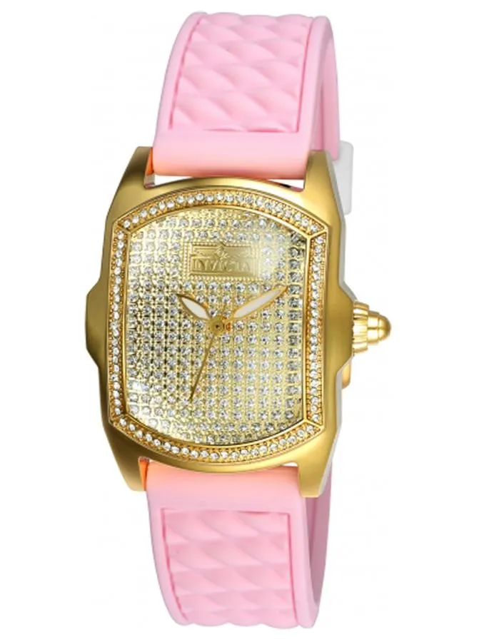 INVICTA Lupah Womens Watch - Pave Dial -  Gold-Tone - Pink Silicone Strap