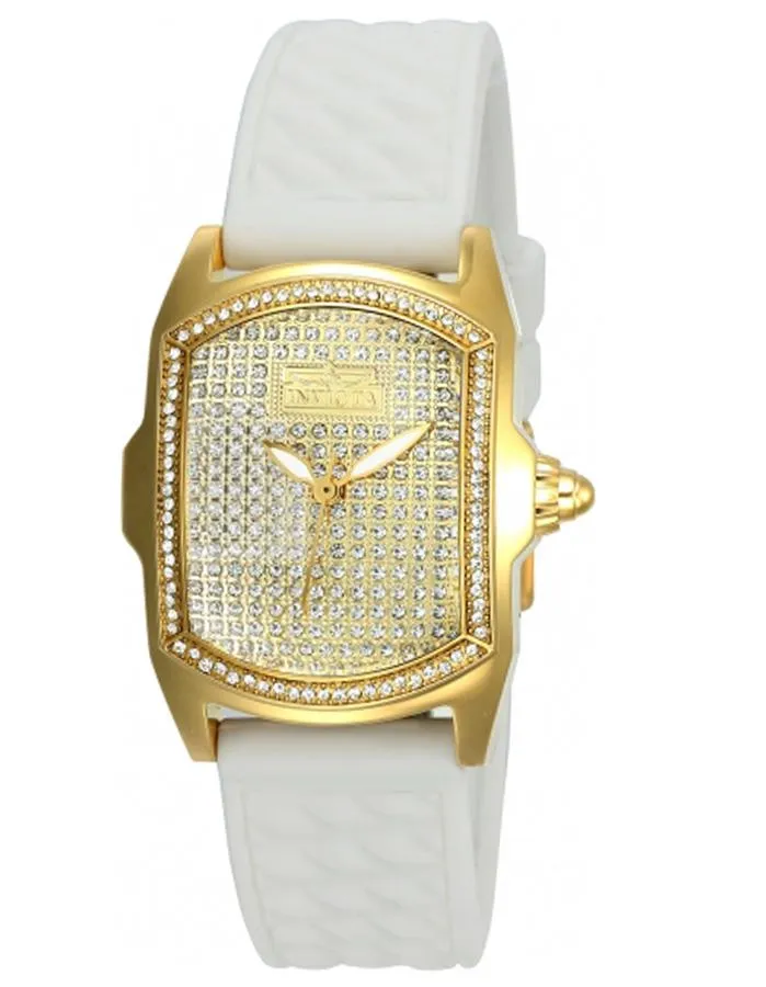 INVICTA Lupah Womens Watch - Pave Dial -  Gold Tone - White Silicone Strap