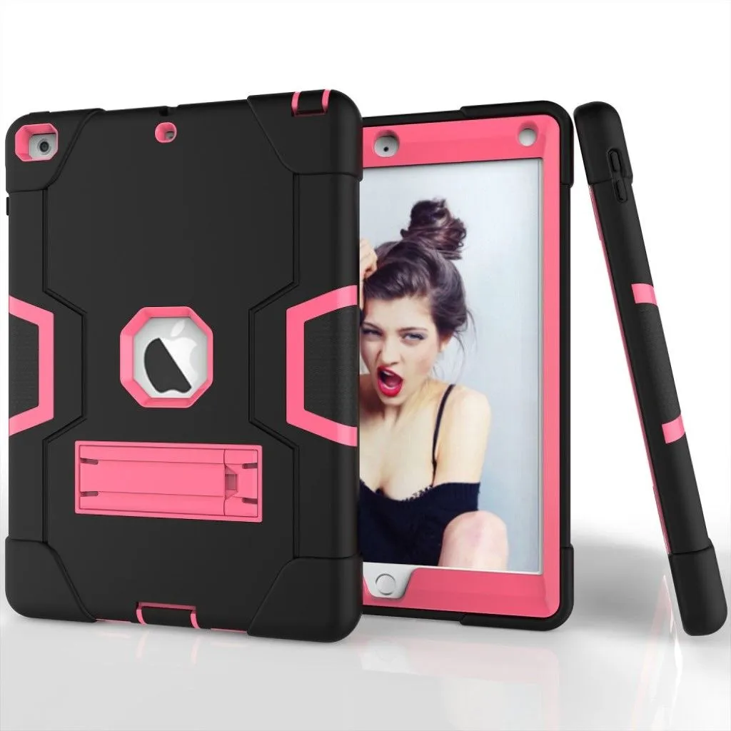 iPad (2018) kickstand silicone case - Black / Rose