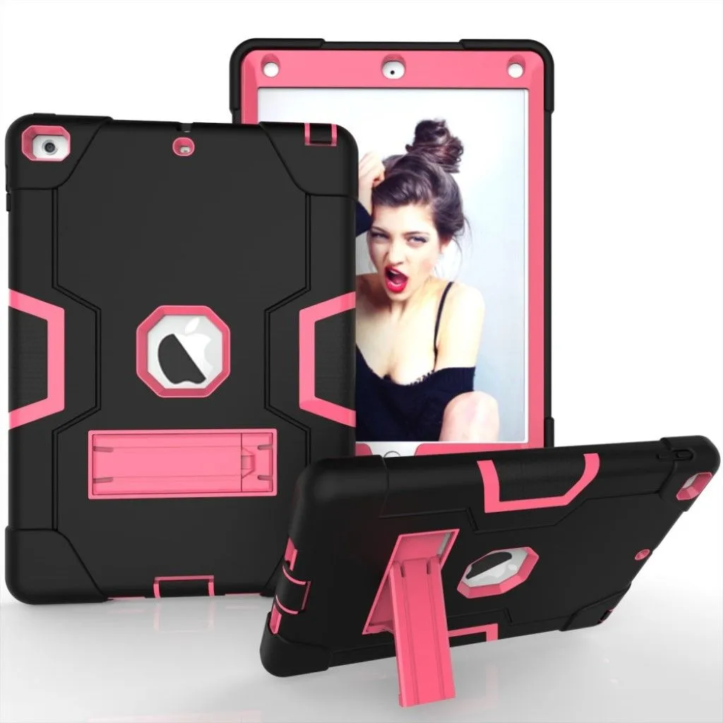 iPad (2018) kickstand silicone case - Black / Rose