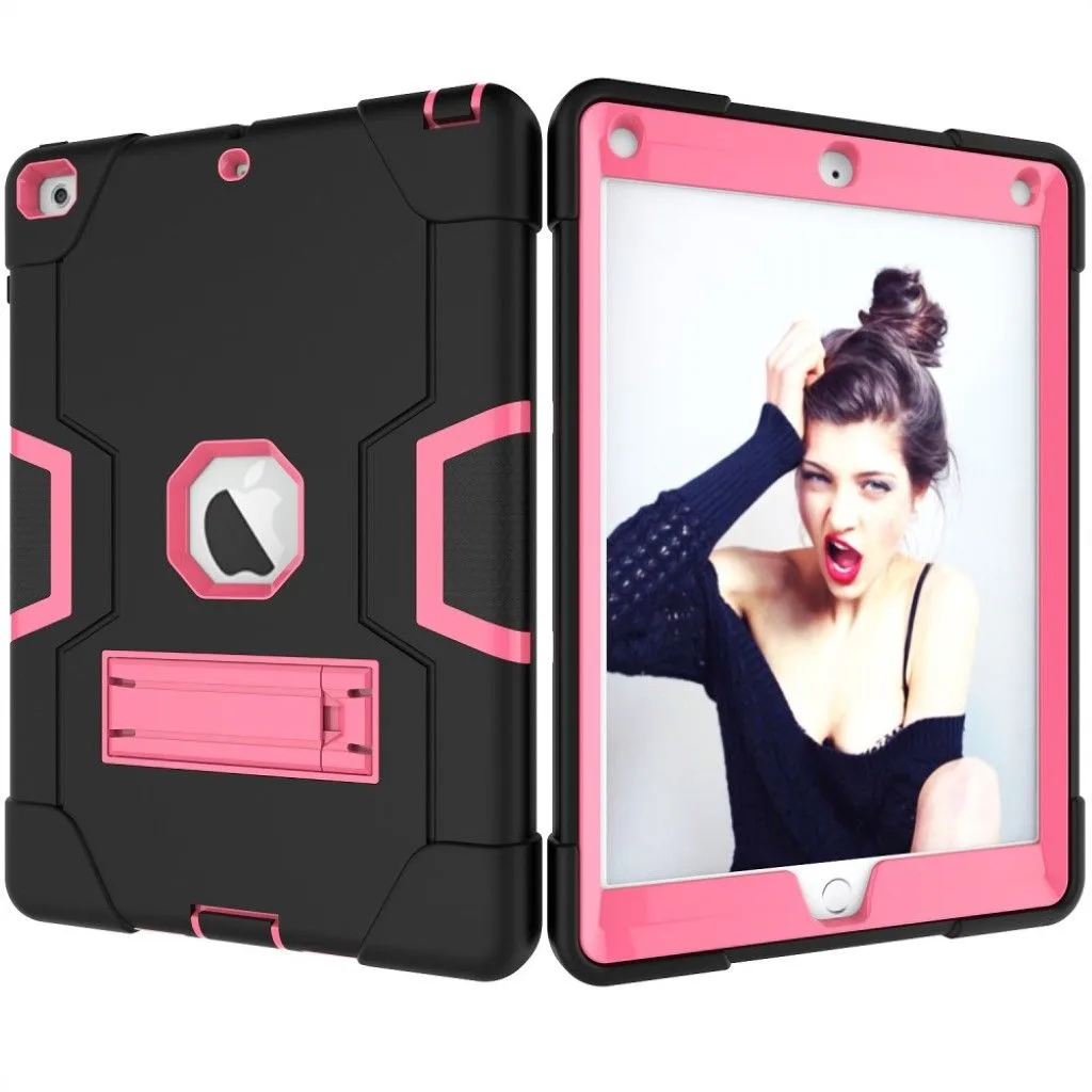 iPad (2018) kickstand silicone case - Black / Rose